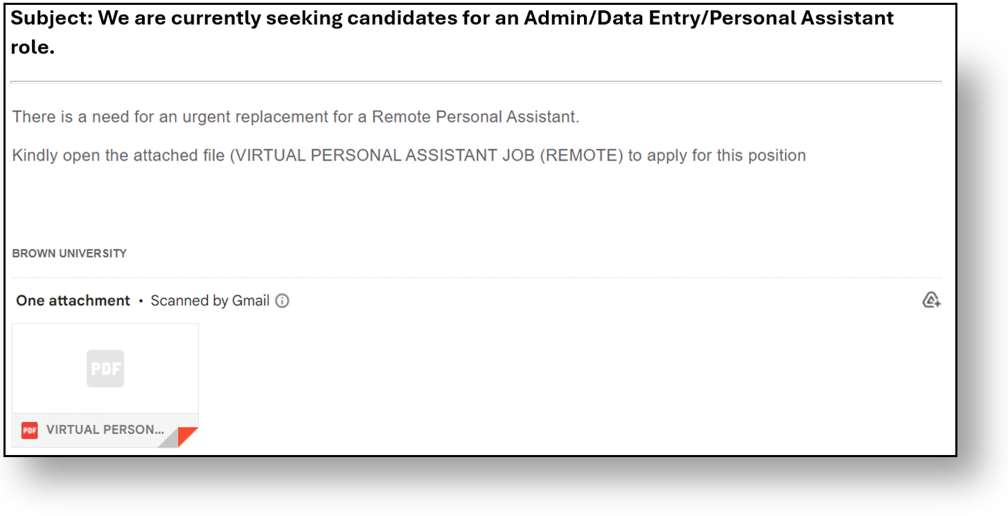 Screenshot of a job scam phishing message.