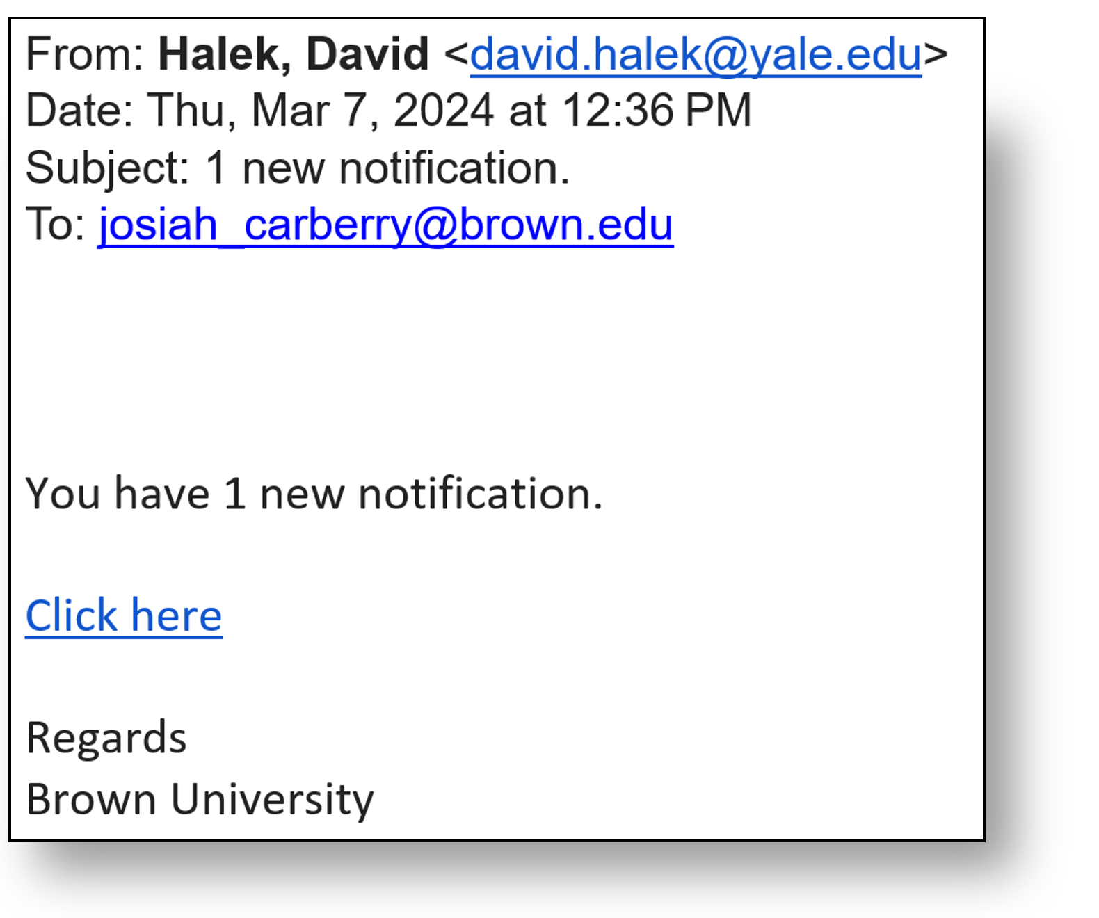 Screenshot of a generic notice-based phishing attempt.
