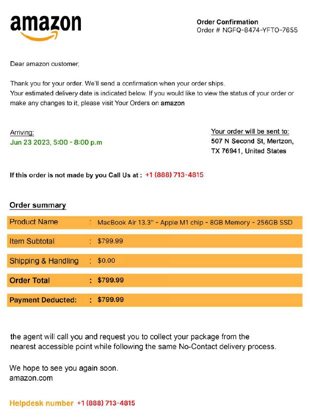 Screenshot of invoice from Amazon for purchase of computer equipment, arriving today.