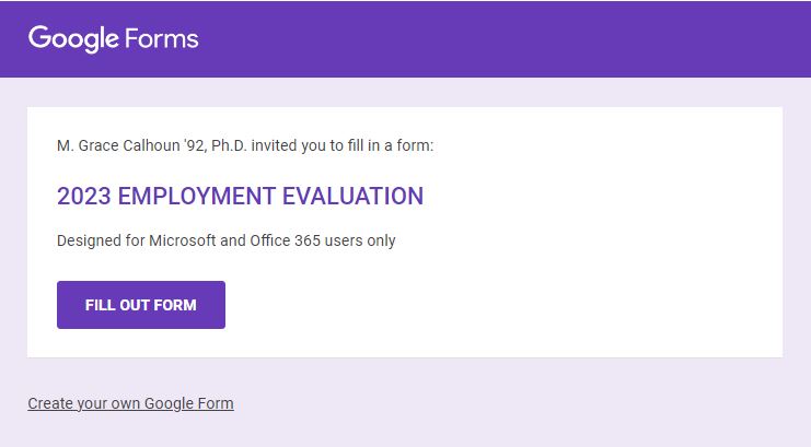 Screenshot of the Google form described above
