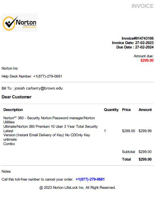 Norton Security Software Scam Examples OIT Brown University