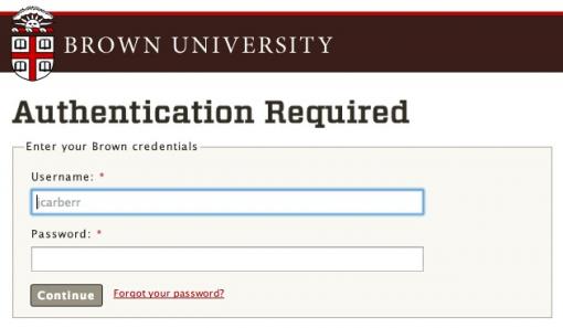 Brown account login screen