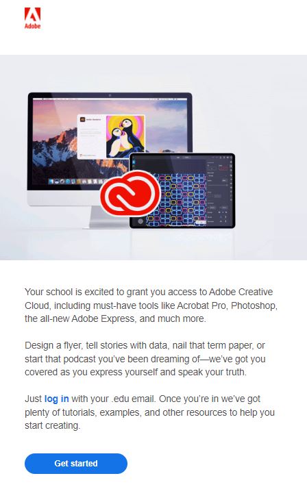 Screenshot email content displayed above with images of Adobe icon and screens